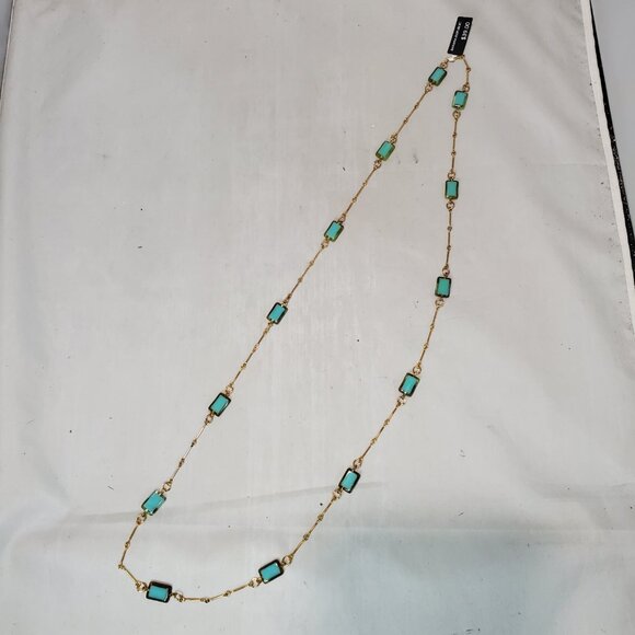 Banana Republic Gold-tone chain necklace rectangular turquoise-colored stones. - Picture 2 of 6